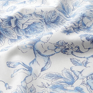 Baumwollstoff Cretonne Engel und Rosen – blau/weiss, 