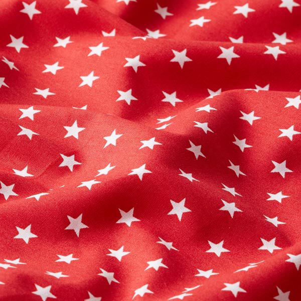 Baumwollpopeline mittellgroße Sterne – rot/weiss