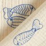 Musselin/ Doppel-Krinkel Gewebe gestickte Fische | Poppy Fabrics – wollweiss/königsblau,  thumbnail number 4