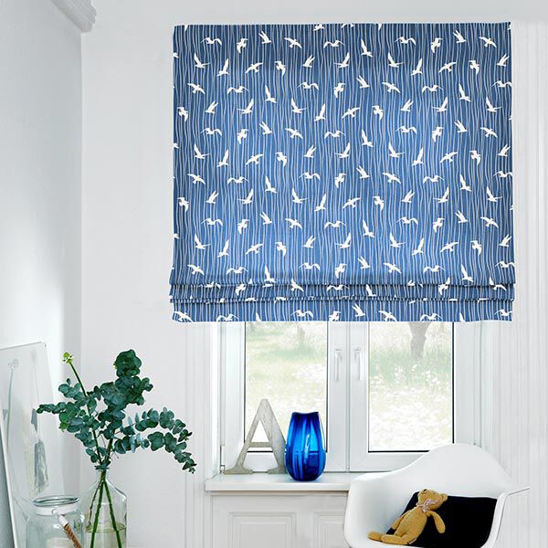 Dekostoff Halbpanama Möwen – ozeanblau/weiss | Reststück 100cm