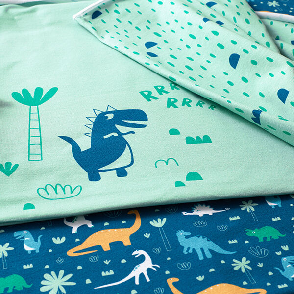 Baumwolljersey Dinowelt | PETIT CITRON – petrol, image number 8