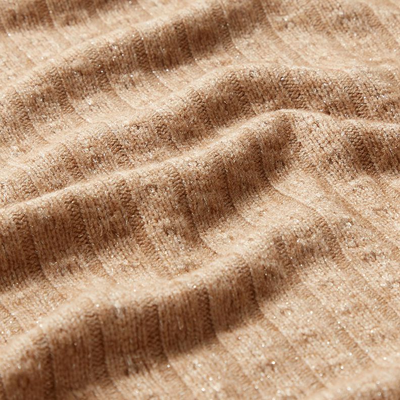 Strickstoff Ajour edle Glitzerstreifen – hellbraun,  image number 2