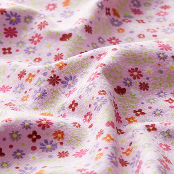 Baumwolljersey Blumenwiese – rosa | Reststück 50cm