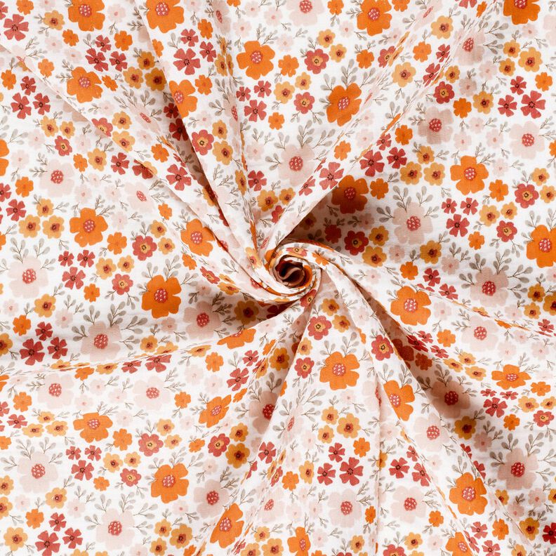 Musselin/ Doppel-Krinkel Gewebe Blumenwiese – elfenbein/pfirsichorange, image number 3