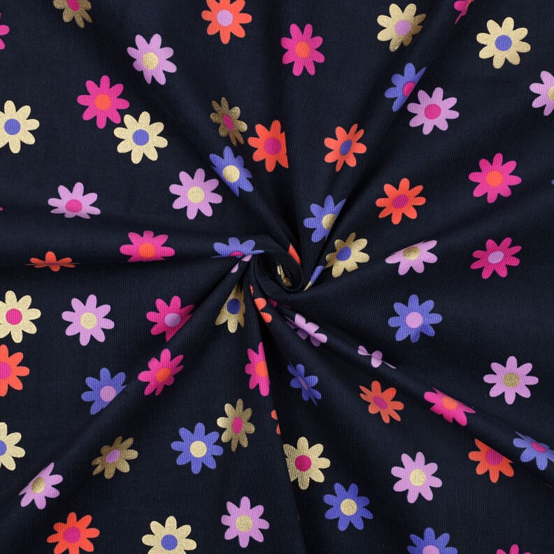 Babycord Blumen mit Glitzerdruck | Poppy Fabrics – marineblau, image number 3