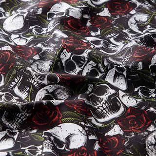 Baumwollpopeline Totenköpfe und Rosen | by Poppy – schwarz/weiss, 