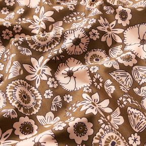 Baumwollstoff Cretonne Retro-Blumen – oliv/rosé, 