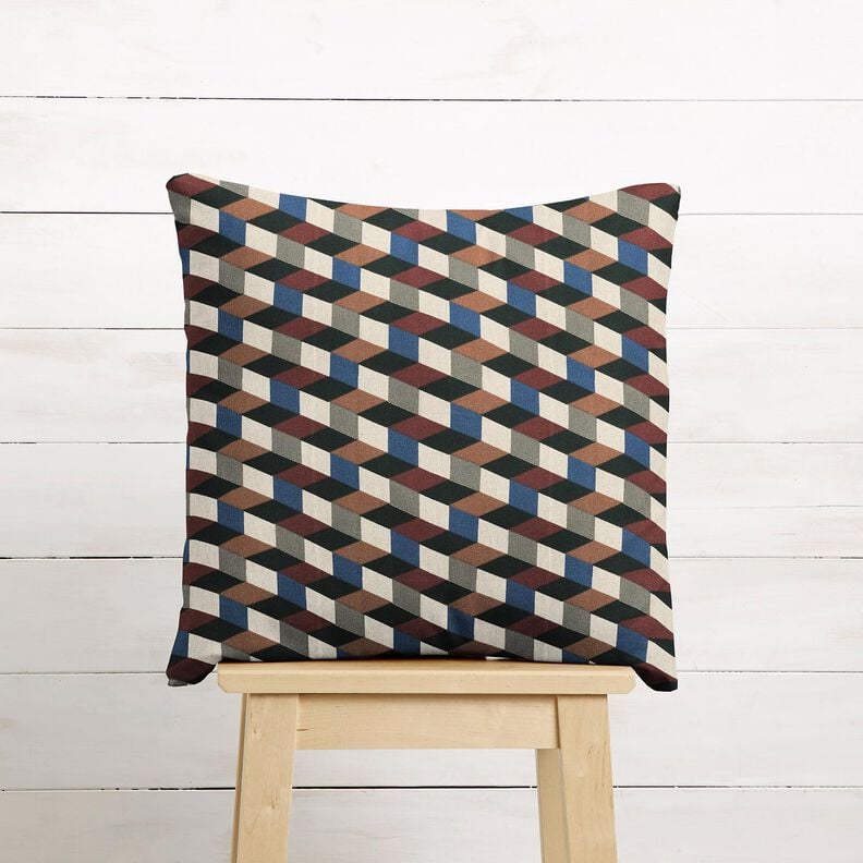 Dekostoff Halbpanama minimalistische Würfel – natur/blau,  image number 6