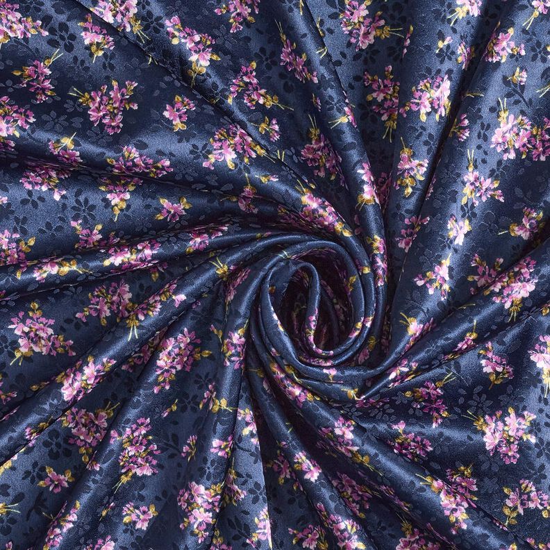 Stretch Satin Jacquard Blumensträuße – marineblau,  image number 3