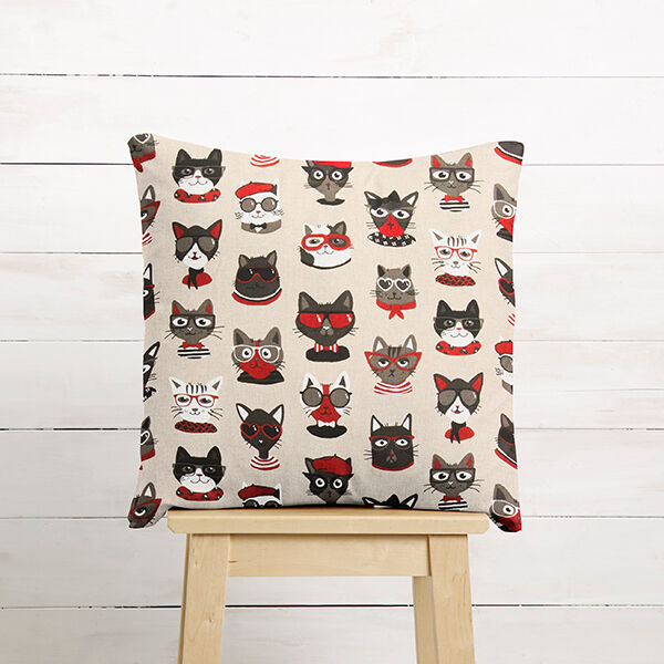 Dekostoff Halbpanama Katzen – natur | Reststück 100cm