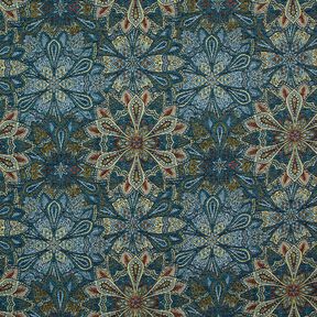 Dekostoff Gobelin Mandala Blumen – schwarz/blau, 