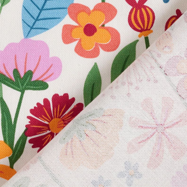 Dekostoff Halbpanama kunterbunte Blumen – elfenbein/pastellviolett,  image number 4