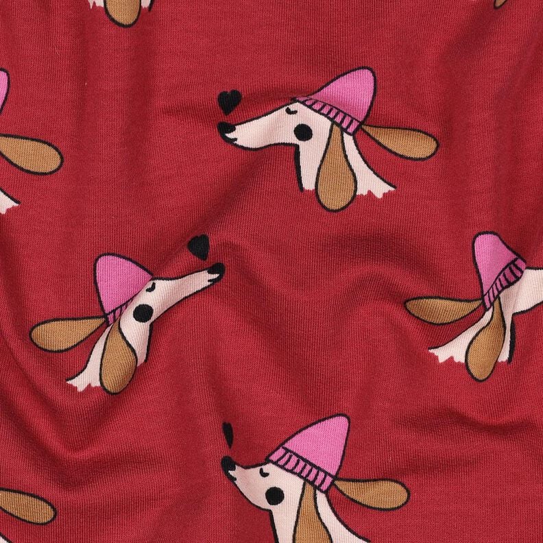 Sommersweat Hund mit Mütze | Poppy Fabrics – dunkelrot/pink, image number 2
