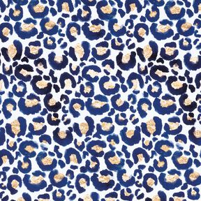 Baumwolljersey Leopard mit Goldflecken | Glitzerpüppi – weiss/indigo, 