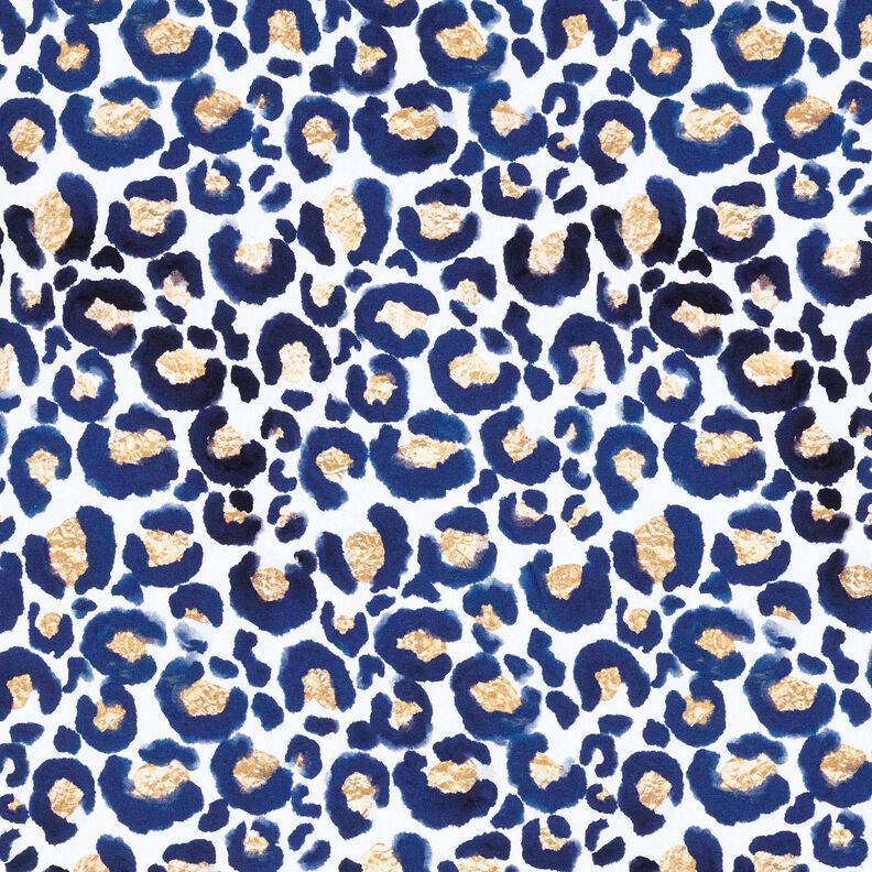 Baumwolljersey Leopard mit Goldflecken | Glitzerpüppi – weiss/indigo,  image number 1