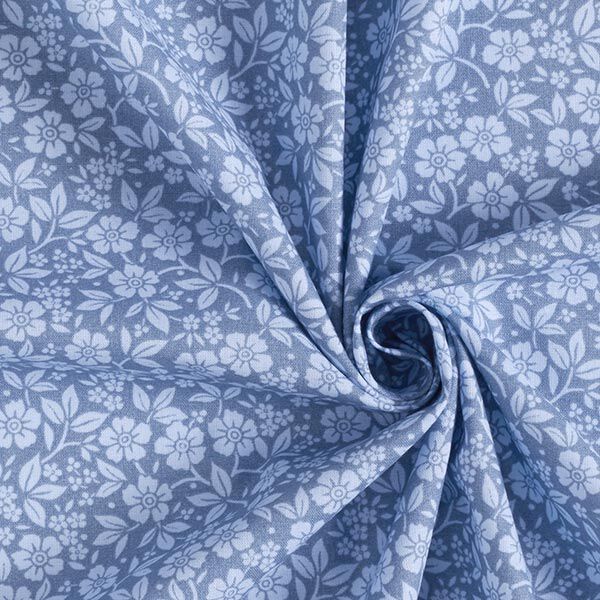 Baumwollpopeline Bi-Color-Blumen – jeansblau/hellblau, image number 3
