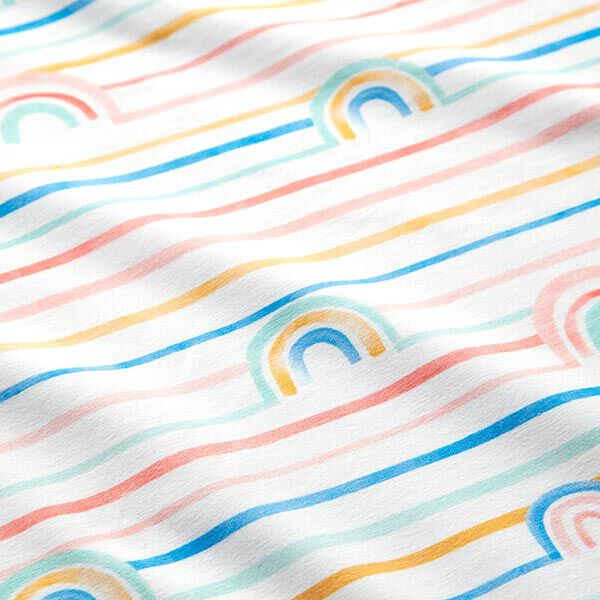 GOTS Baumwolljersey Aquarell Regenbogen | Tula – weiss | Reststück 50cm