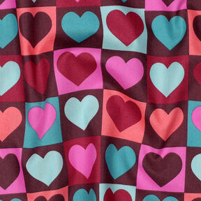 Baumwollpopeline Karo-Herzen | Poppy Fabrics – burgunder, 