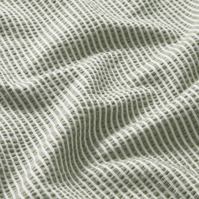 Baumwolljersey Seersucker feine Streifen – schilf/weiss,  image number 2