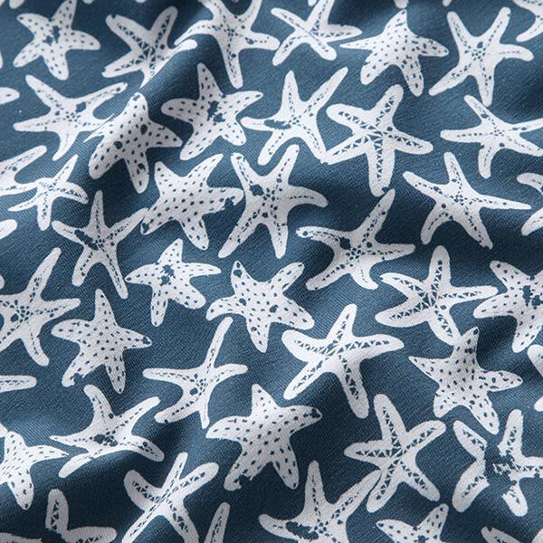 GOTS Baumwolljersey Seestern | Tula – jeansblau | Reststück 50cm