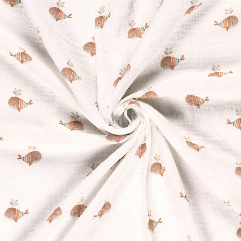 Musselin/ Doppel-Krinkel Gewebe gestreifter Wal Digitaldruck – elfenbein,  image number 3