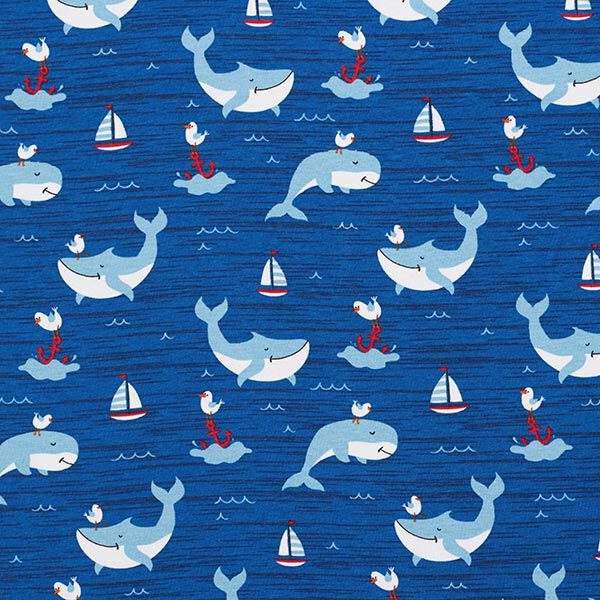 Baumwolljersey Wale, Schiffe und Möwen – blau | Reststück 100cm