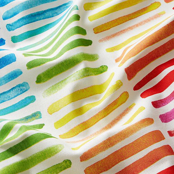 Dekostoff Halbpanama Regenbogenstreifen – weiss | Reststück 100cm