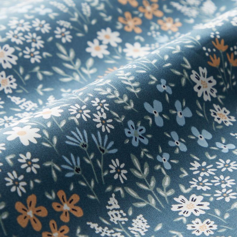 Beschichtete Baumwolle bunte Blumenwiese – helljeansblau/hellblau,  image number 3