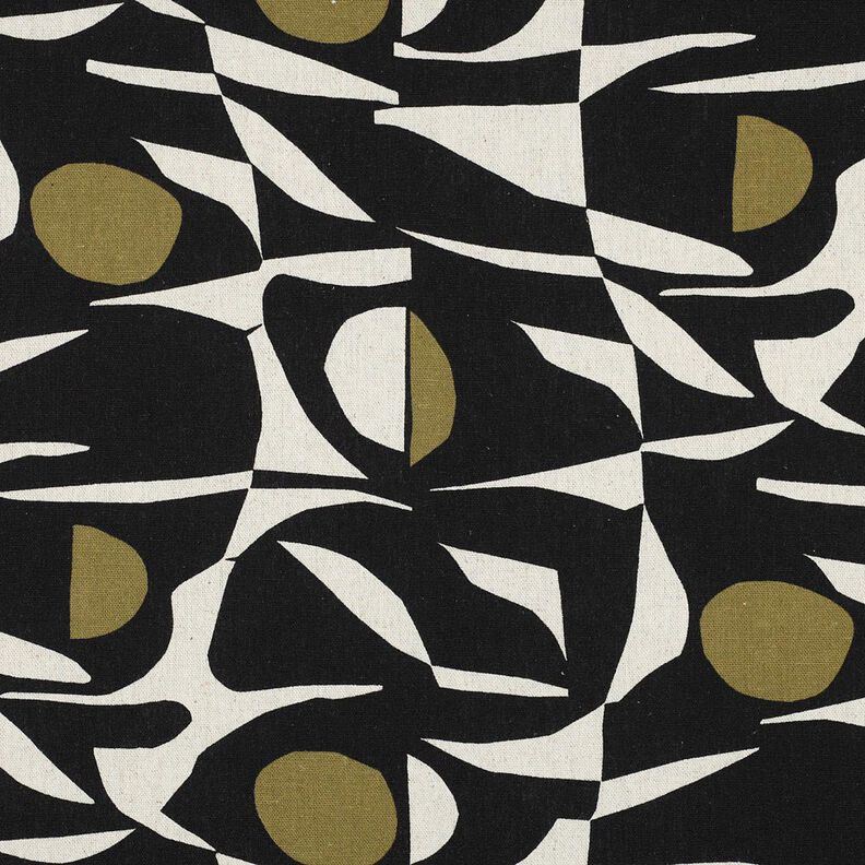 Viskose-Leinen-Mix geometrisches Muster – schwarz/oliv,  image number 1