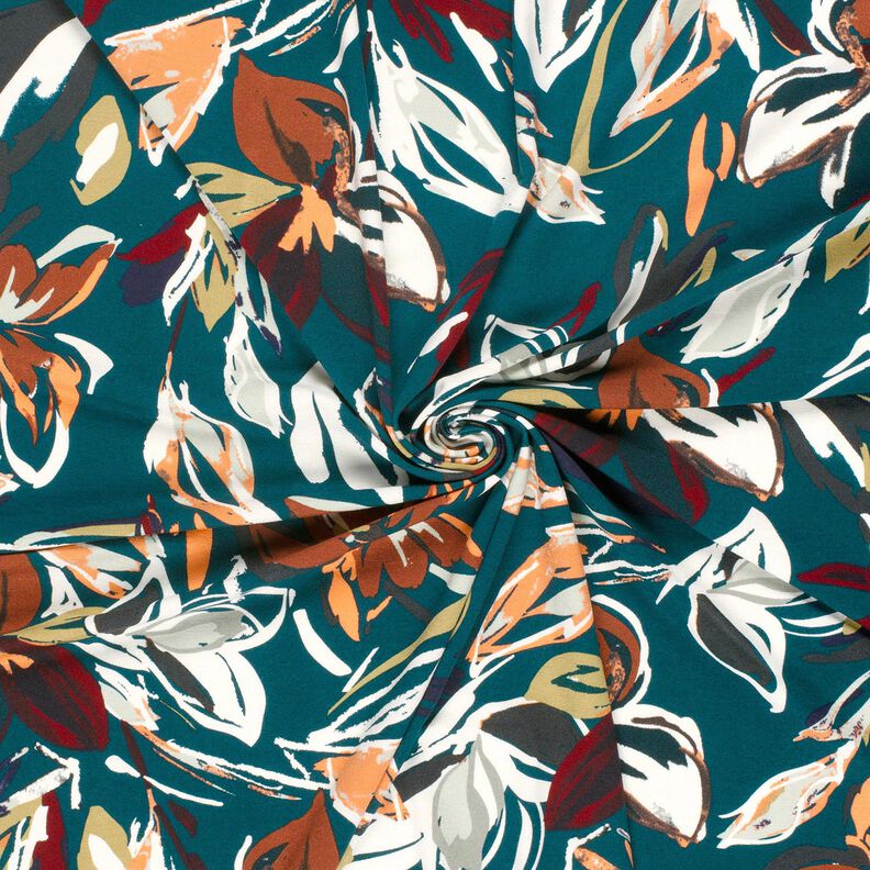 Viskosejersey moderne Blumen – petrol/kupfer, image number 3