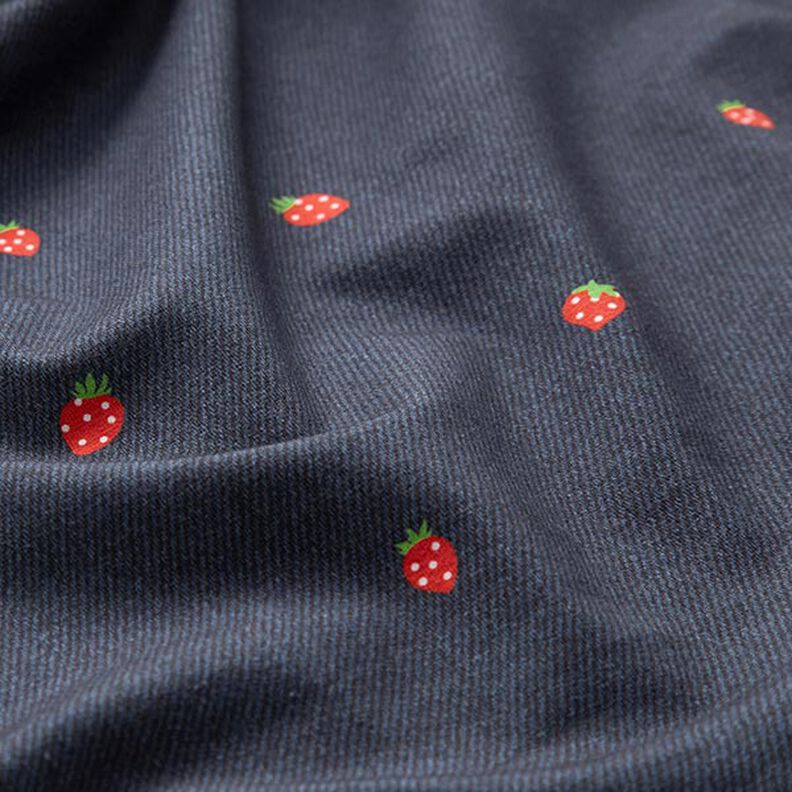 Baumwolljersey Jeans-Look Erdbeeren Digitaldruck – blaugrau/feuerrot,  image number 2