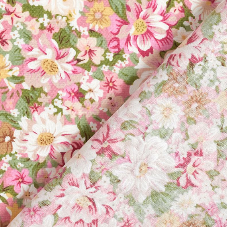 Baumwollpopeline romantische Blumen – rosa/beige,  image number 4