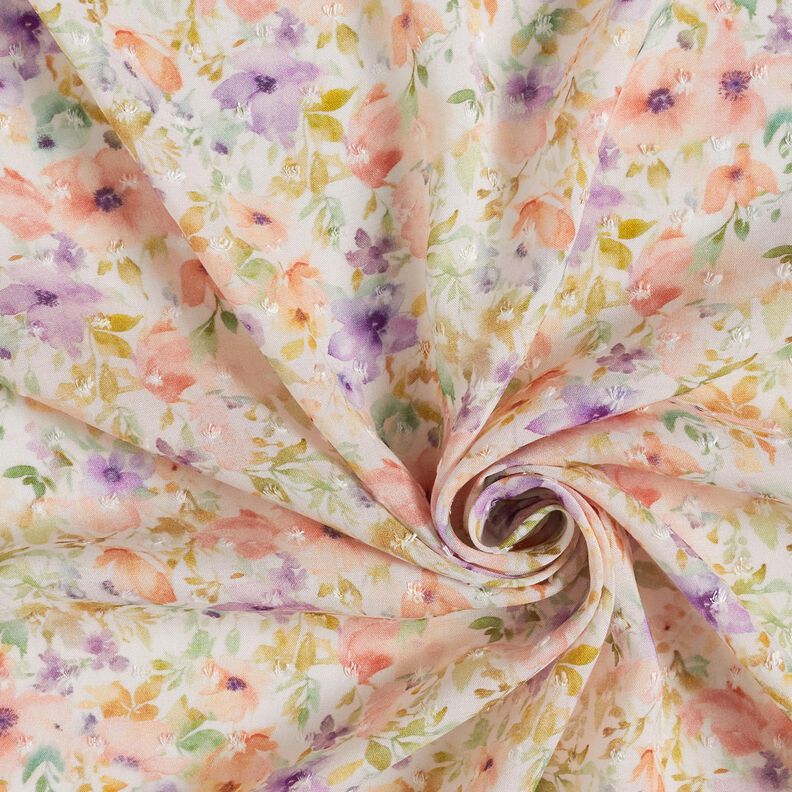 Viskosestoff Dobby Aquarell-Blütenmeer Digitaldruck – elfenbein/lavendel,  image number 3