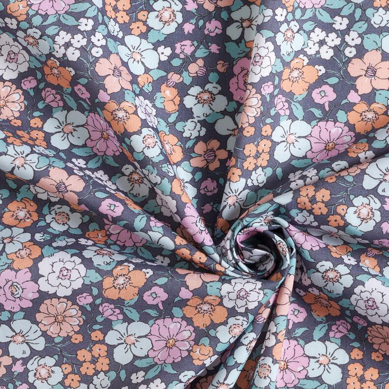GOTS Baumwollpopeline Blumenwiese | Poppy Fabrics – schiefergrau,  image number 3