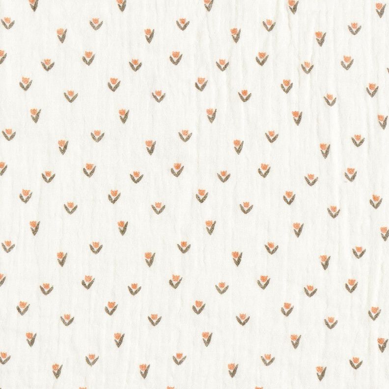Musselin/ Doppel-Krinkel Gewebe Mini-Tulpen Digitaldruck – weiss, image number 1