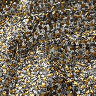 Spitzenstoff Blumenranken & Pailletten – schwarz/gold, 