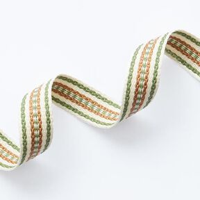 Webband Ethno [ 15 mm ] – wollweiss/grün, 
