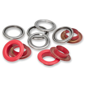 Ösen mit Scheiben [15 Stück | Ø 14 mm] | Prym – rot/silber metallic, 