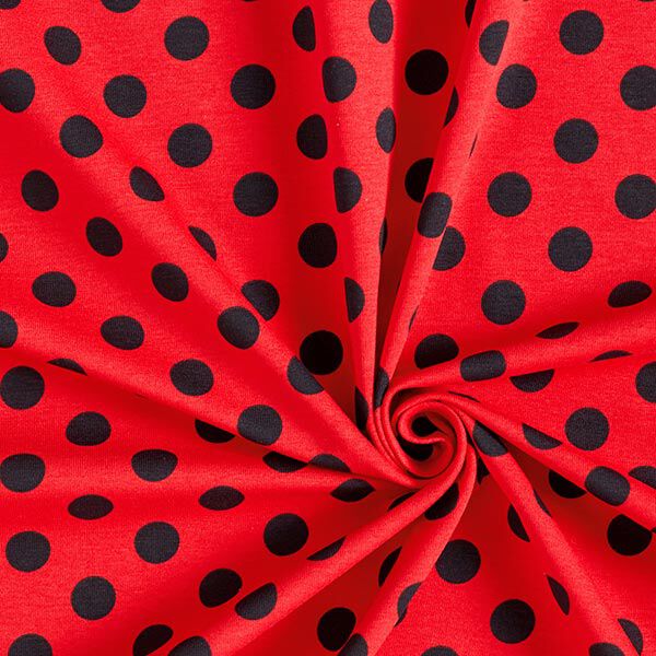 Baumwolljersey Punkte [15 mm] – hellrot/schwarz | Reststück 50cm