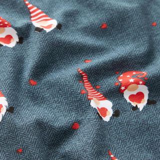 Baumwolljersey Weihnachtswichtel mit Herzen – jeansblau/feuerrot, 