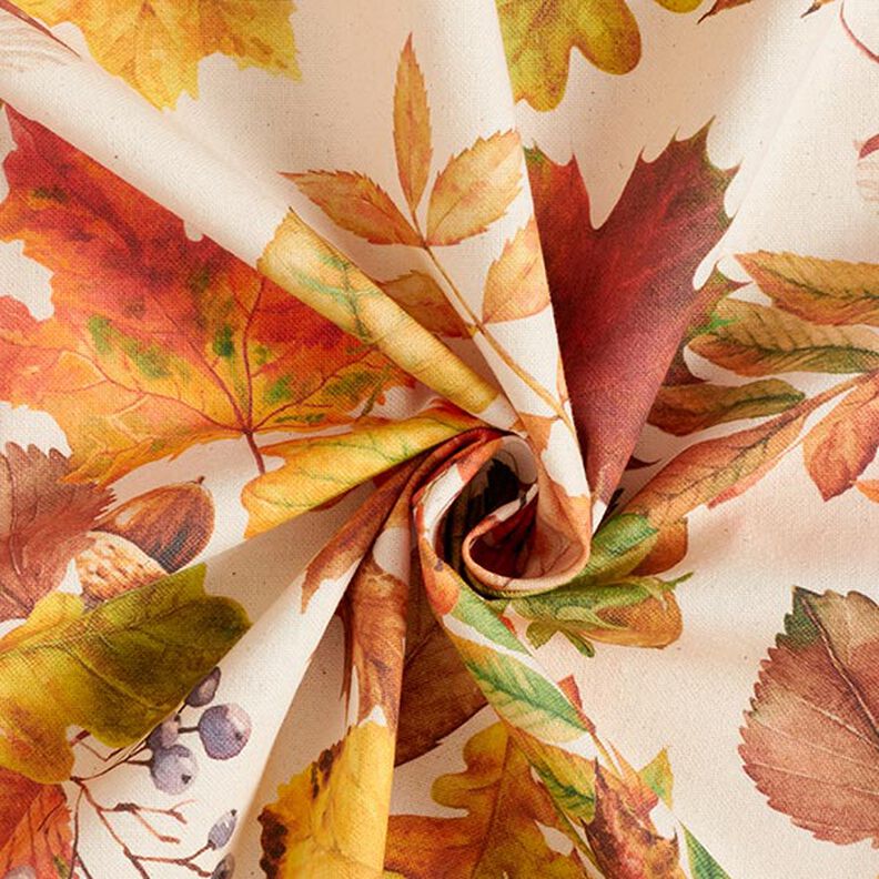 Dekostoff Halbpanama Herbstlaub recycelt – natur, image number 3
