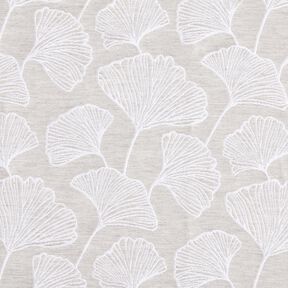 Dekostoff Jacquard gro&szlig;er Ginko &ndash; nebelgrau/elfenbein, 