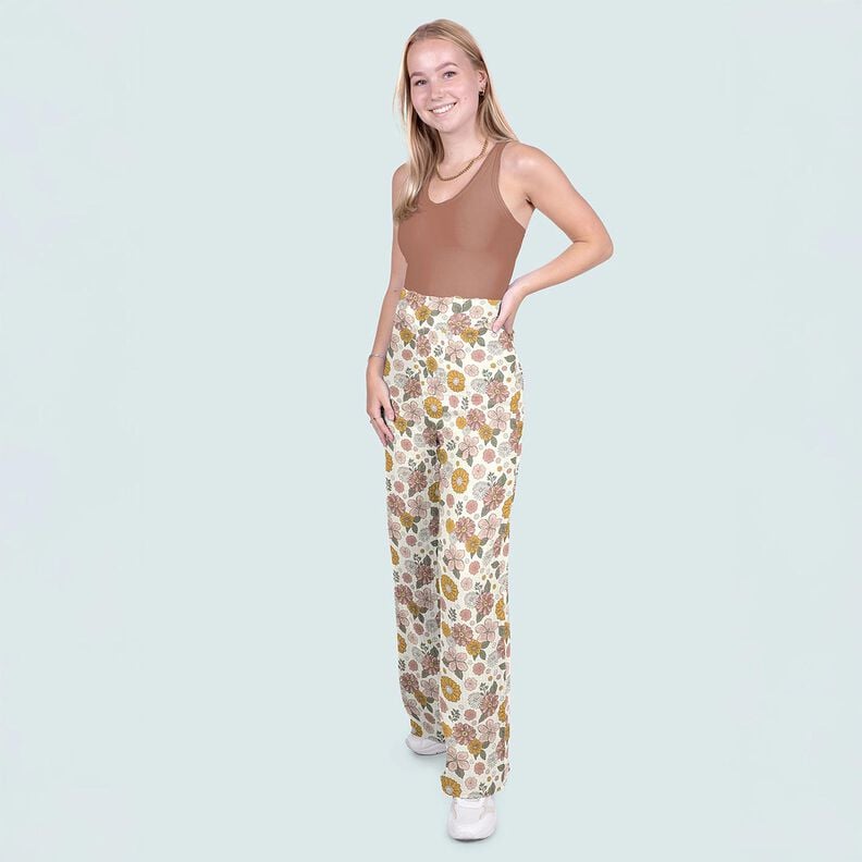 Musselin/ Doppel-Krinkel Gewebe Retro Blumen – weiss, image number 5