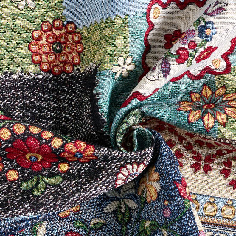 Dekostoff Gobelin Jeans-Patchwork – hellbeige/jeansblau, image number 3