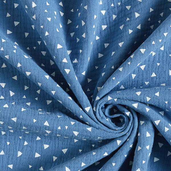 Musselin/ Doppel-Krinkel Gewebe Dreiecke – stahlblau/weiss