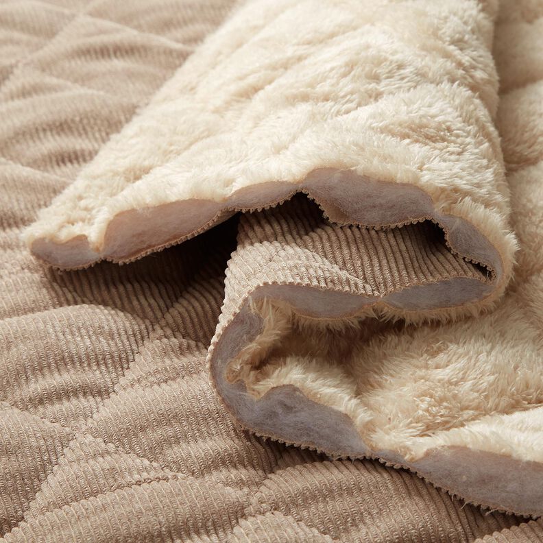 Steppstoff Cord mit Fellabseite Rauten – taupe,  image number 2