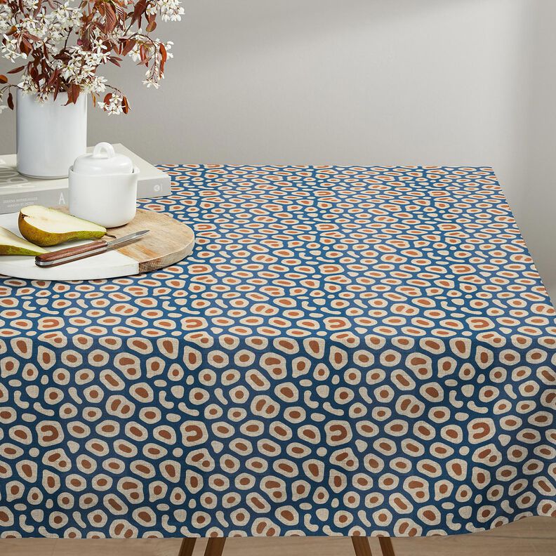 Dekostoff Halbpanama abstraktes Leomuster – blau/cashew, image number 7