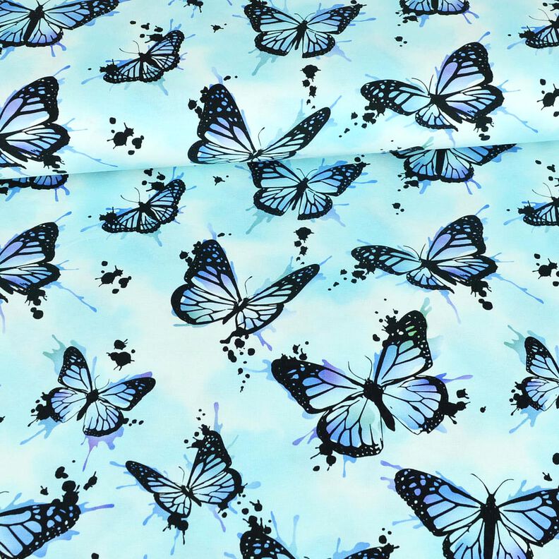 Baumwolljersey Butterfly Splashes | Glitzerpüppi – eisblau,  image number 2