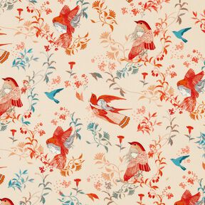 LENZING™ ECOVERO™ Viskosestoff Vögel und Feen | Katia Fabrics – creme/feuerrot, 