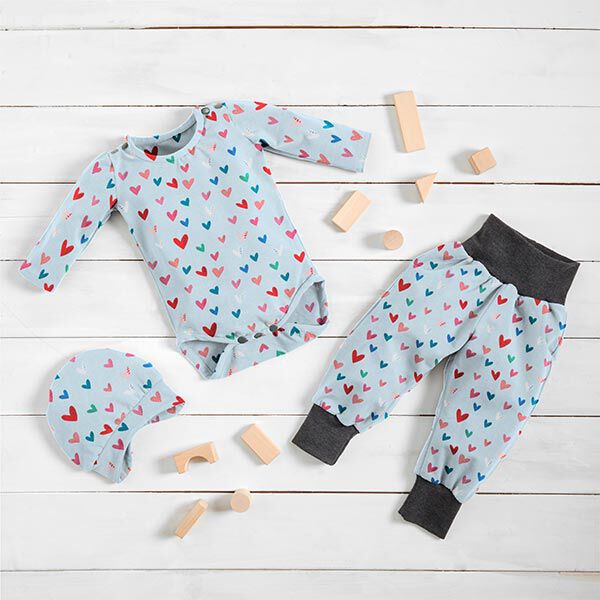Baumwolljersey süße Herzen | STENZO – babyblau | Reststück 50cm